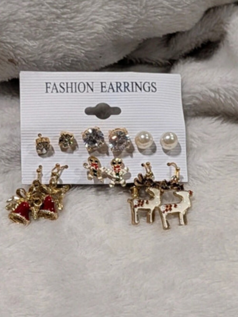 Fashion Earrings 6-Pair Holiday Earring Set - Gold, Red, White